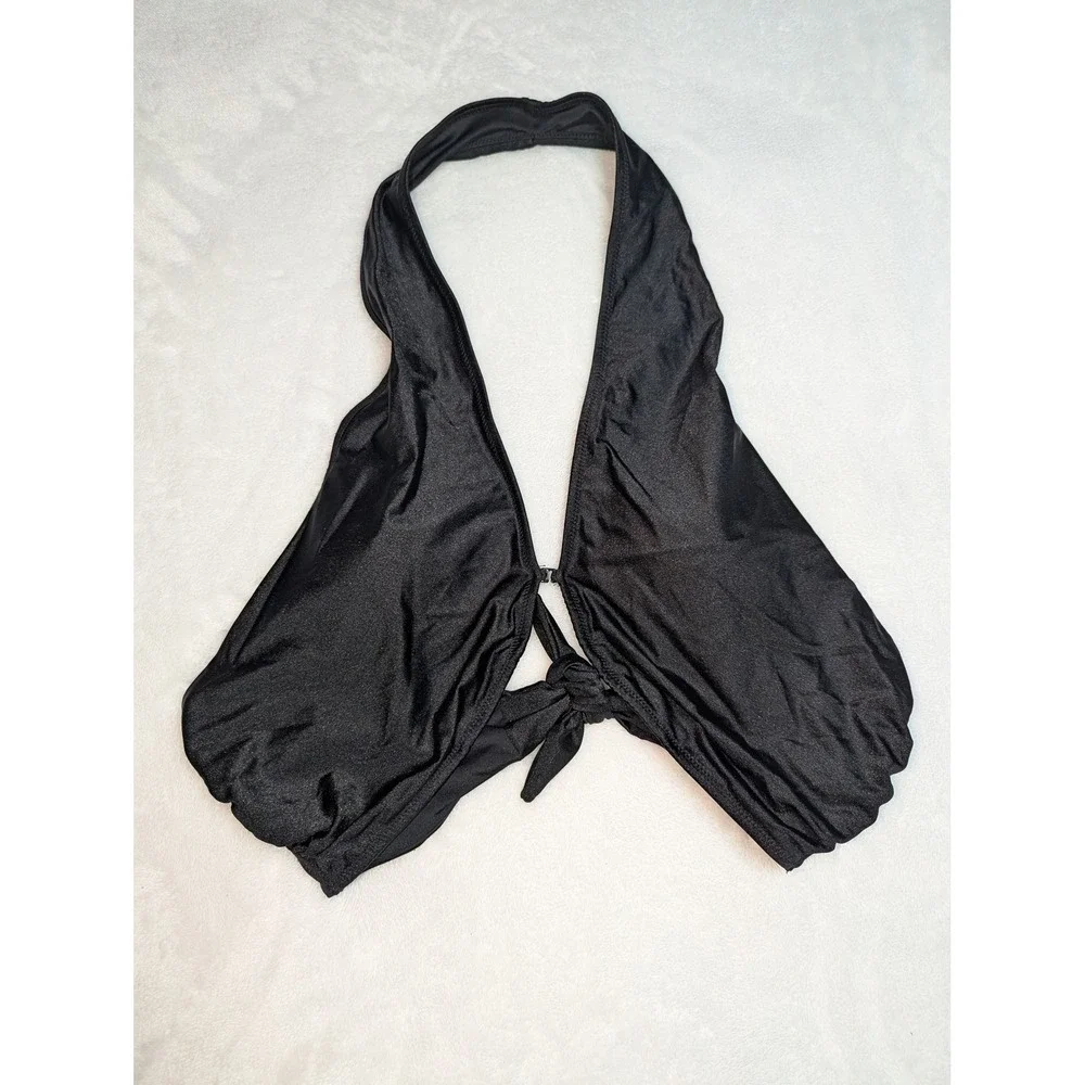 Victoria's‎ Secret Black Halter Bikini Top XXL Deep Plunge Front Tie Swim Top
